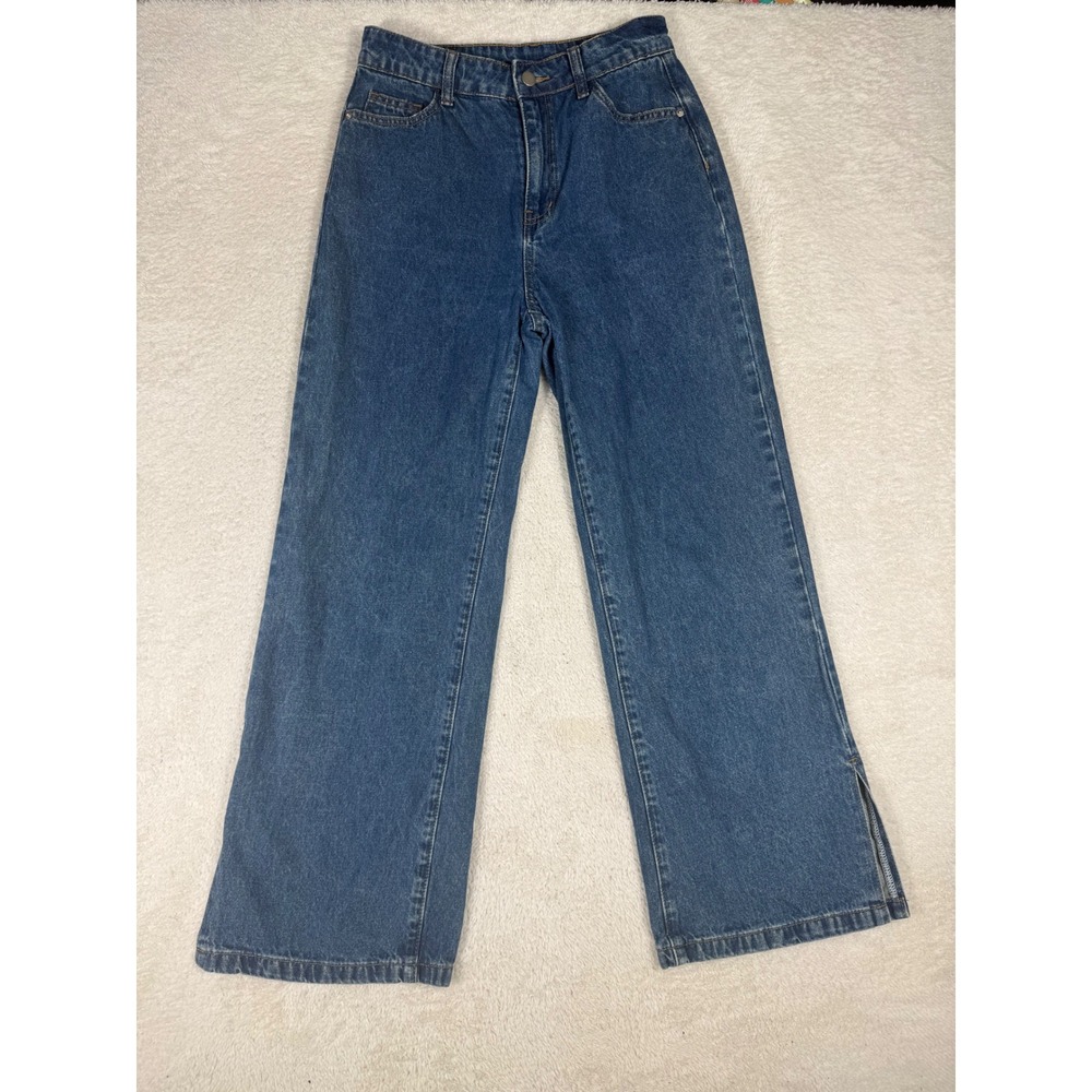 Cider Wide Leg Jeans Womens Medium Blue Rainbow Heart Pocket High Rise Side Slit